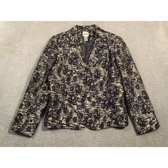 Chicos Womens  Blazer Jacket Regular Fit Blue Gray Tapestry Buttons Size 1 (8) M - Picture 1 of 8
